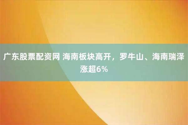 广东股票配资网 海南板块高开，罗牛山、海南瑞泽涨超6%
